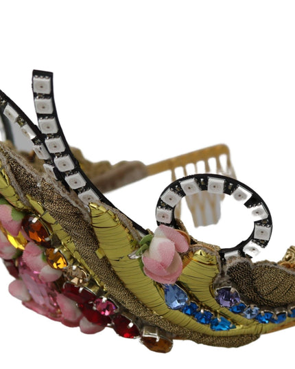 Dolce & Gabbana Gold Brass Floral Crystals LED Lights Crown Tiara Diadem