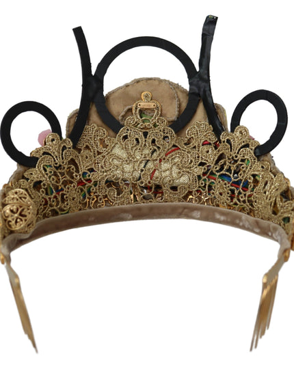 Dolce & Gabbana Gold Brass Floral Crystals LED Lights Crown Tiara Diadem