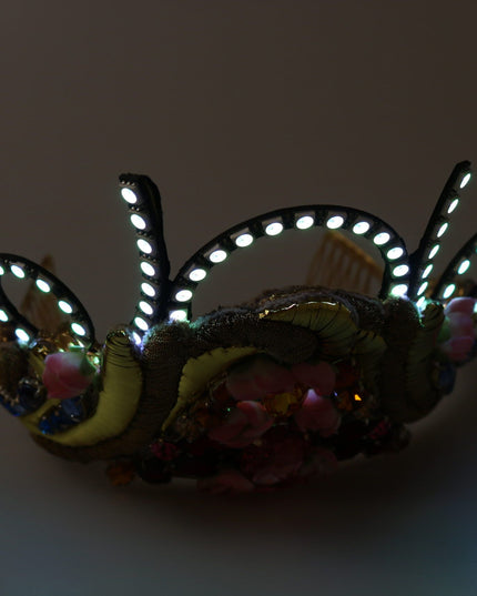 Dolce & Gabbana Gold Brass Floral Crystals LED Lights Crown Tiara Diadem