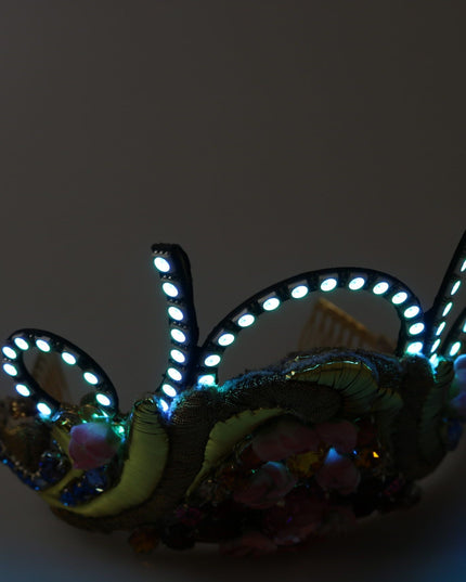 Dolce & Gabbana Gold Brass Floral Crystals LED Lights Crown Tiara Diadem
