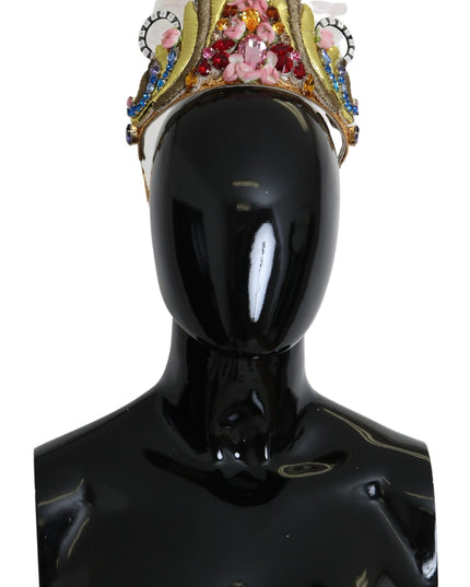 Dolce & Gabbana Gold Brass Floral Crystals LED Lights Crown Tiara Diadem