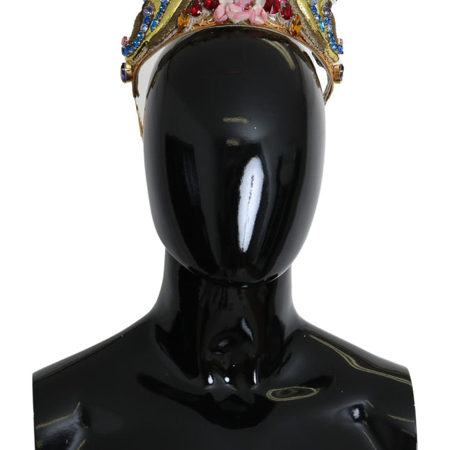 Dolce & Gabbana Gold Brass Floral Crystals LED Lights Crown Tiara Diadem