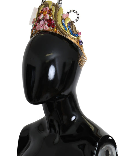 Dolce & Gabbana Gold Brass Floral Crystals LED Lights Crown Tiara Diadem