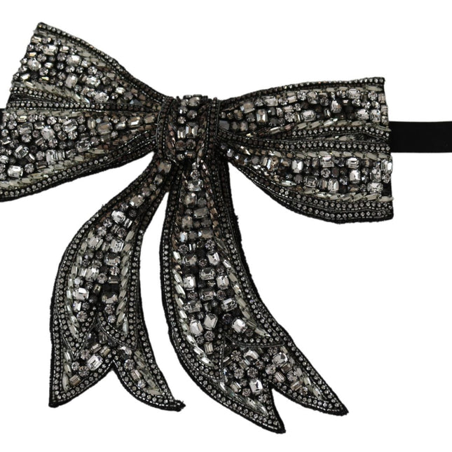 Dolce & Gabbana Silver Tone 100% Silk Crystal Embellished Women  Bowtie