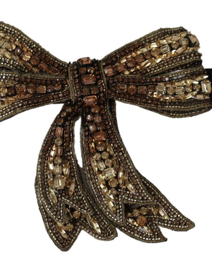 Dolce & Gabbana Gold Tone Silk Rhinestone Embellished Women Bowtie