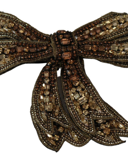 Dolce & Gabbana Gold Tone Silk Rhinestone Embellished Women Bowtie
