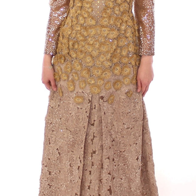 Lanre Da Silva Ajayi GOLD Long Lace Maxi Crystal Dress