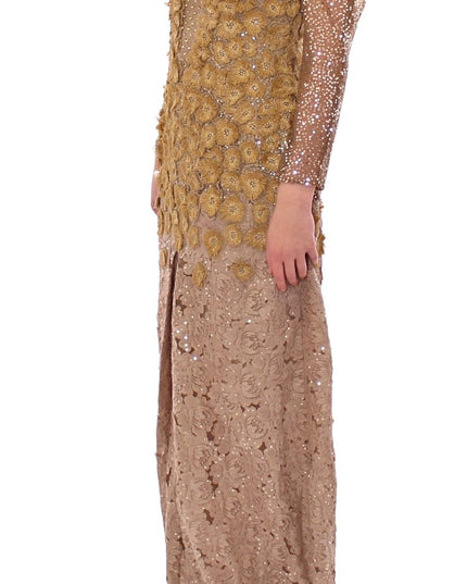 Lanre Da Silva Ajayi GOLD Long Lace Maxi Crystal Dress