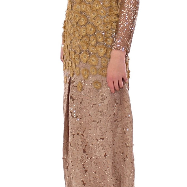 Lanre Da Silva Ajayi GOLD Long Lace Maxi Crystal Dress