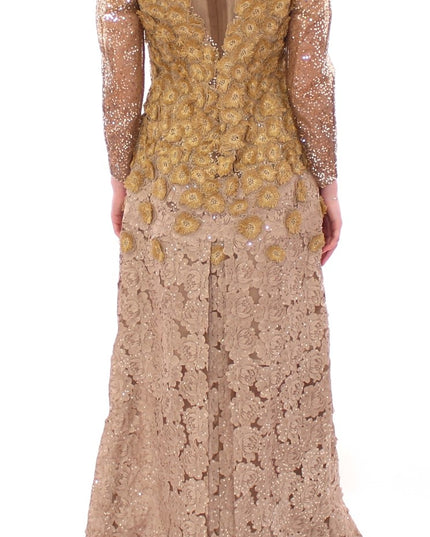 Lanre Da Silva Ajayi GOLD Long Lace Maxi Crystal Dress