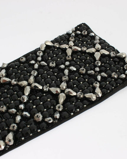 Dolce & Gabbana Black Leather Crystal Beaded Finger Free Gloves
