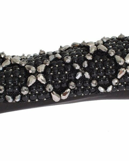 Dolce & Gabbana Black Leather Crystal Beaded Finger Free Gloves