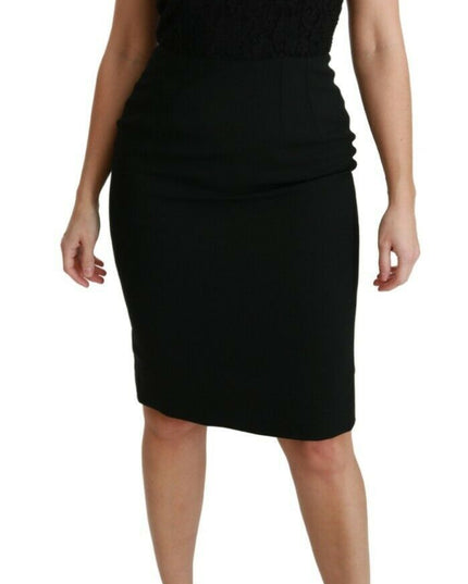 Dolce & Gabbana Black Floral Lace Sheath Gown Dress