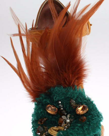 Dolce & Gabbana Orange Leather Crystal Platform Sandal Shoes