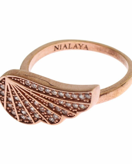 Nialaya Pink Gold 925 Silver Womens Clear CZ Ring