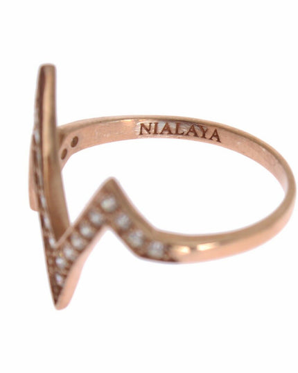 Nialaya Pink Gold 925 Silver Womens Clear Ring