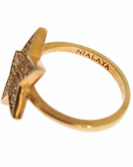 Nialaya Star Gold 925 Silver Womens Clear Ring