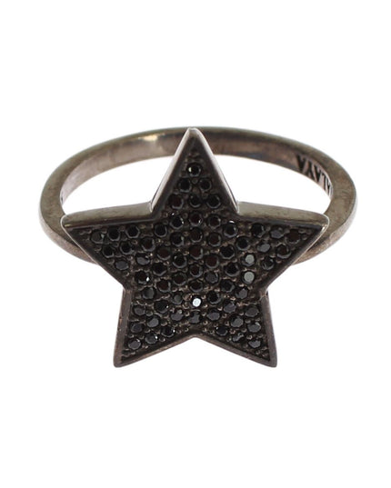 Nialaya Black CZ Star 925 Silver Womens Ring