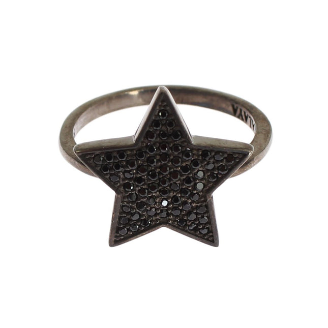 Nialaya Black CZ Star 925 Silver Womens Ring