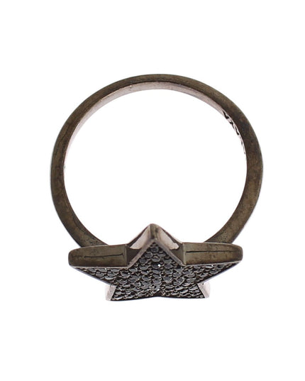 Nialaya Black CZ Star 925 Silver Womens Ring