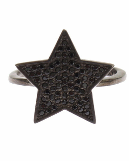 Nialaya Black CZ Star 925 Silver Womens Ring