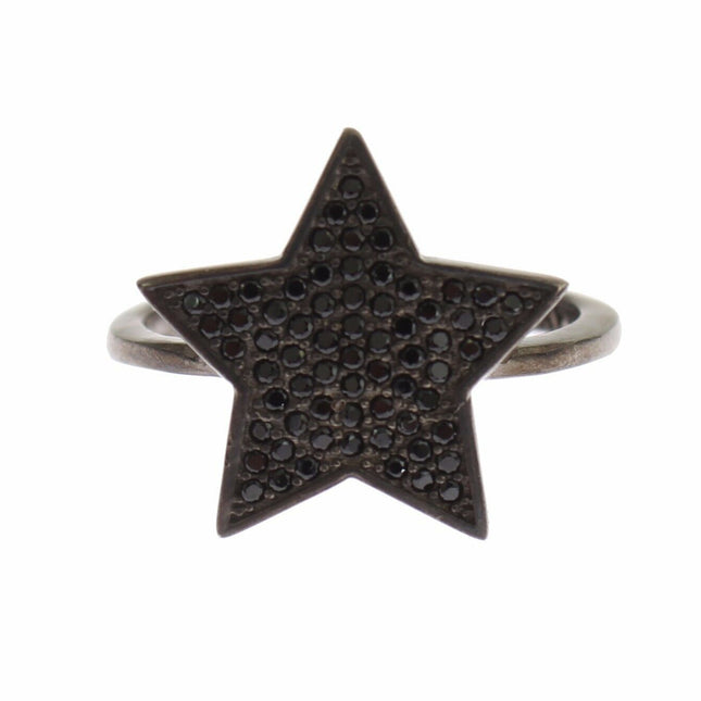 Nialaya Black CZ Star 925 Silver Womens Ring