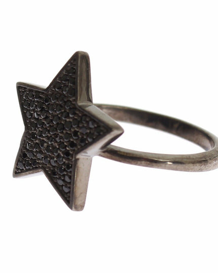 Nialaya Black CZ Star 925 Silver Womens Ring