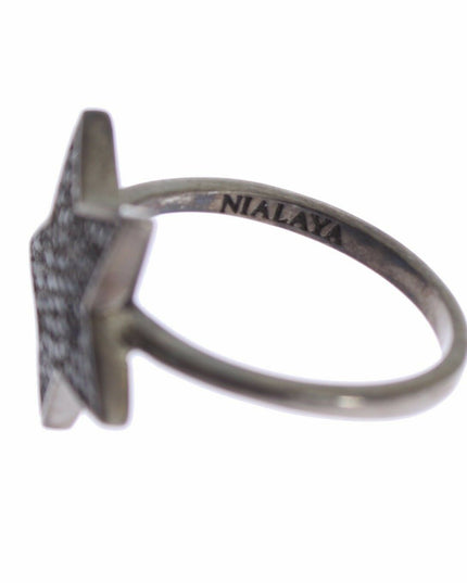 Nialaya Black CZ Star 925 Silver Womens Ring