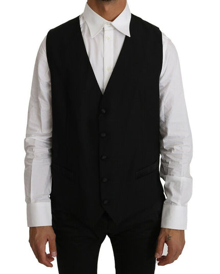Dolce & Gabbana Black Solid Wool Silk Vest