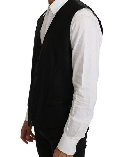 Dolce & Gabbana Black Solid Wool Silk Vest