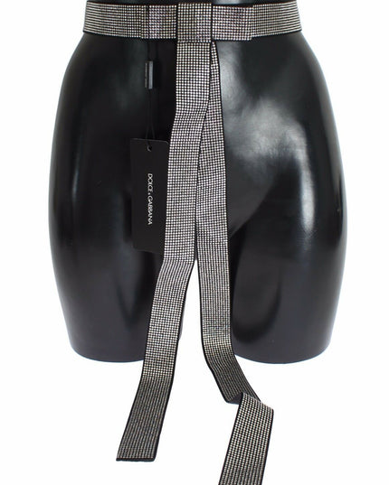 Dolce & Gabbana Black Silk Clear Crystal Bow Waist Belt