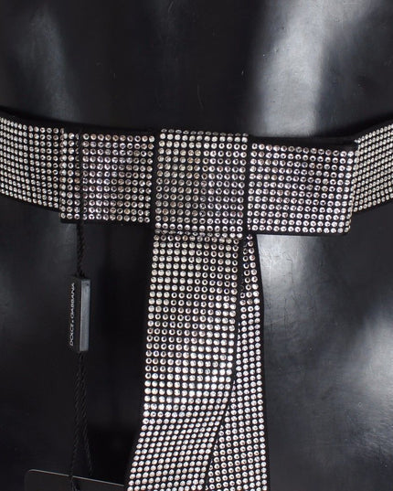 Dolce & Gabbana Black Silk Clear Crystal Bow Waist Belt