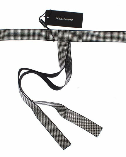 Dolce & Gabbana Black Silk Clear Crystal Bow Waist Belt