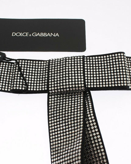 Dolce & Gabbana Black Silk Clear Crystal Bow Waist Belt