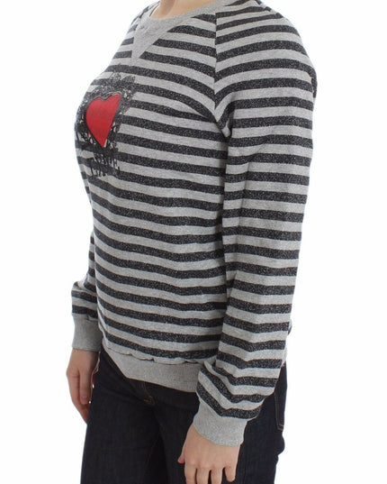 Exte Gray Striped Cotton Crewneck Sweater