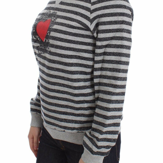Exte Gray Striped Cotton Crewneck Sweater