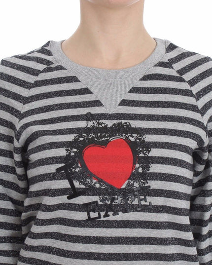 Exte Gray Striped Cotton Crewneck Sweater