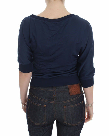 Exte Blue Cotton Top Pullover Deep V-neck Women Sweater