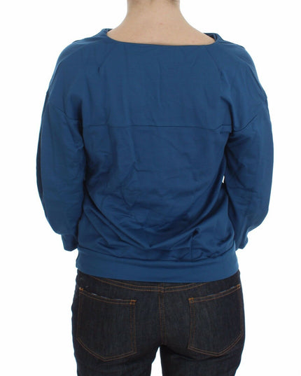 Exte Blue Cotton Top Pullover Deep V-neck Women Sweater