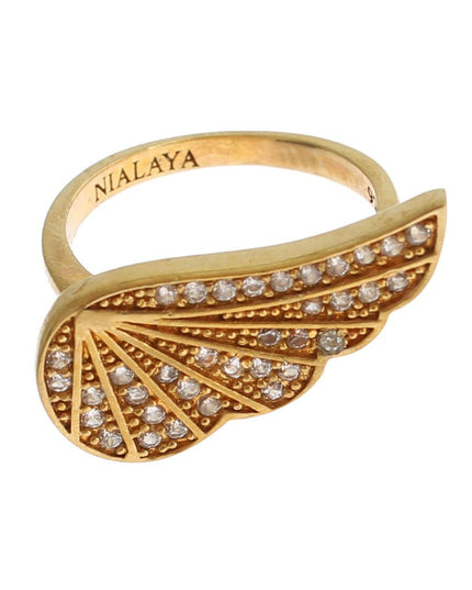 Nialaya Womens Clear CZ Gold 925 Silver Authentic Ring