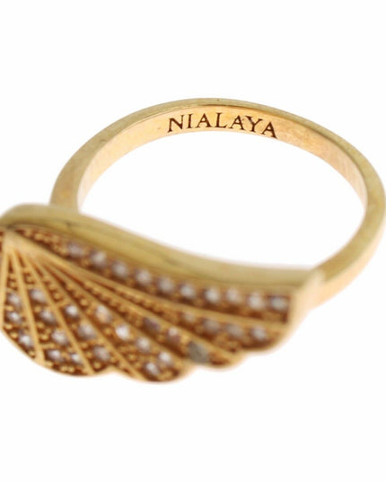 Nialaya Womens Clear CZ Gold 925 Silver Authentic Ring