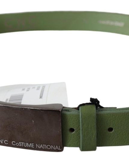 Costume National Green Leather Silver Buckle Waist Men Belt