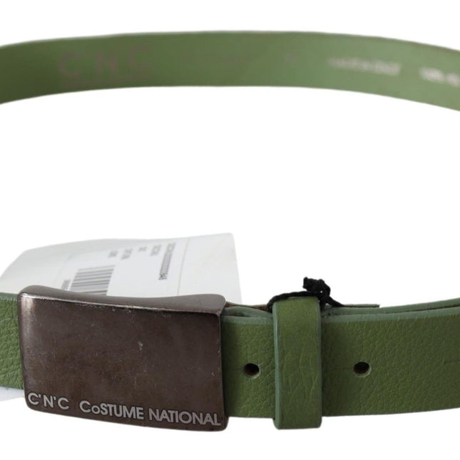 Costume National Green Leather Silver Buckle Waist Men Belt
