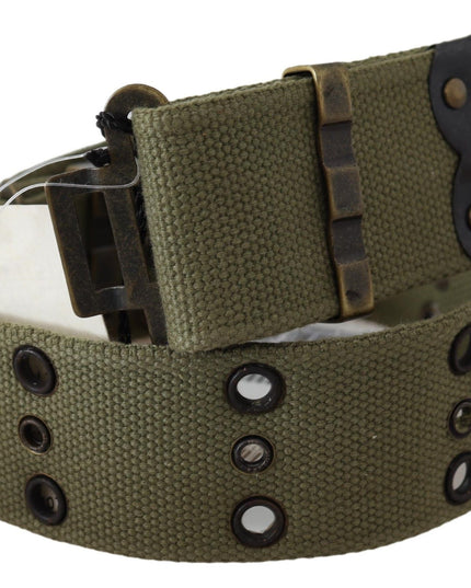 Ermanno Scervino Green 100% Cotton Rustic Bronze Buckle Belt