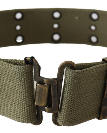 Ermanno Scervino Green 100% Cotton Rustic Bronze Buckle Belt