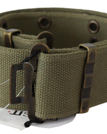 Ermanno Scervino Green 100% Cotton Rustic Bronze Buckle Belt
