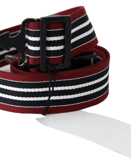 Costume National Maroon Black Stripe Silver Black Buckle Belt