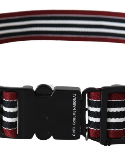 Costume National Maroon Black Stripe Silver Black Buckle Belt