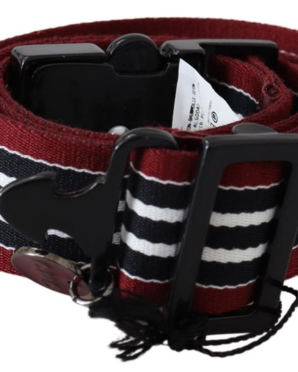 Costume National Maroon Black Stripe Silver Black Buckle Belt