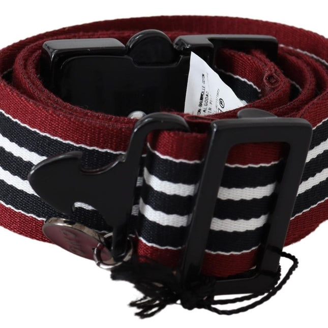 Costume National Maroon Black Stripe Silver Black Buckle Belt